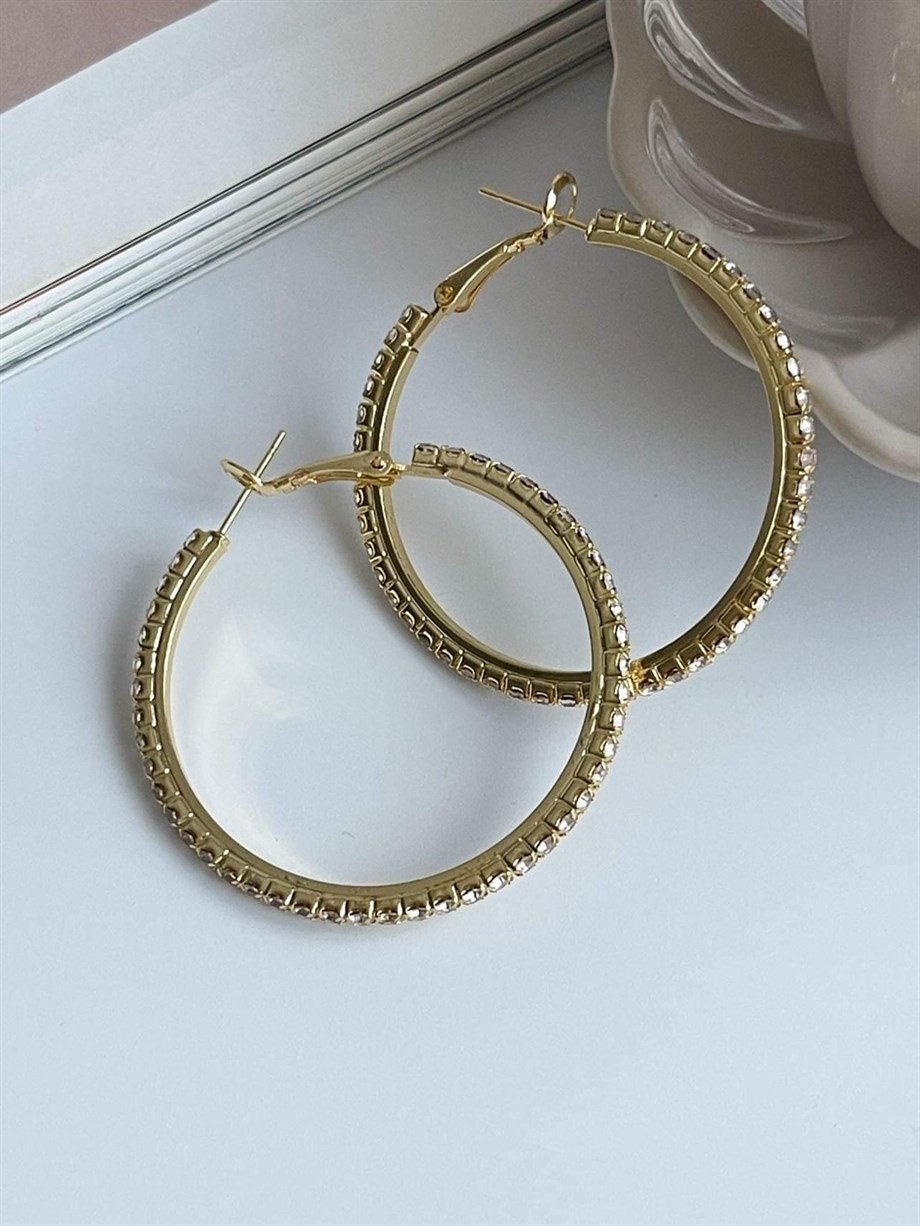 Özel Kaplama Tam Tur Zirkon Taşlı Halka Küpe (4.30 Cm)