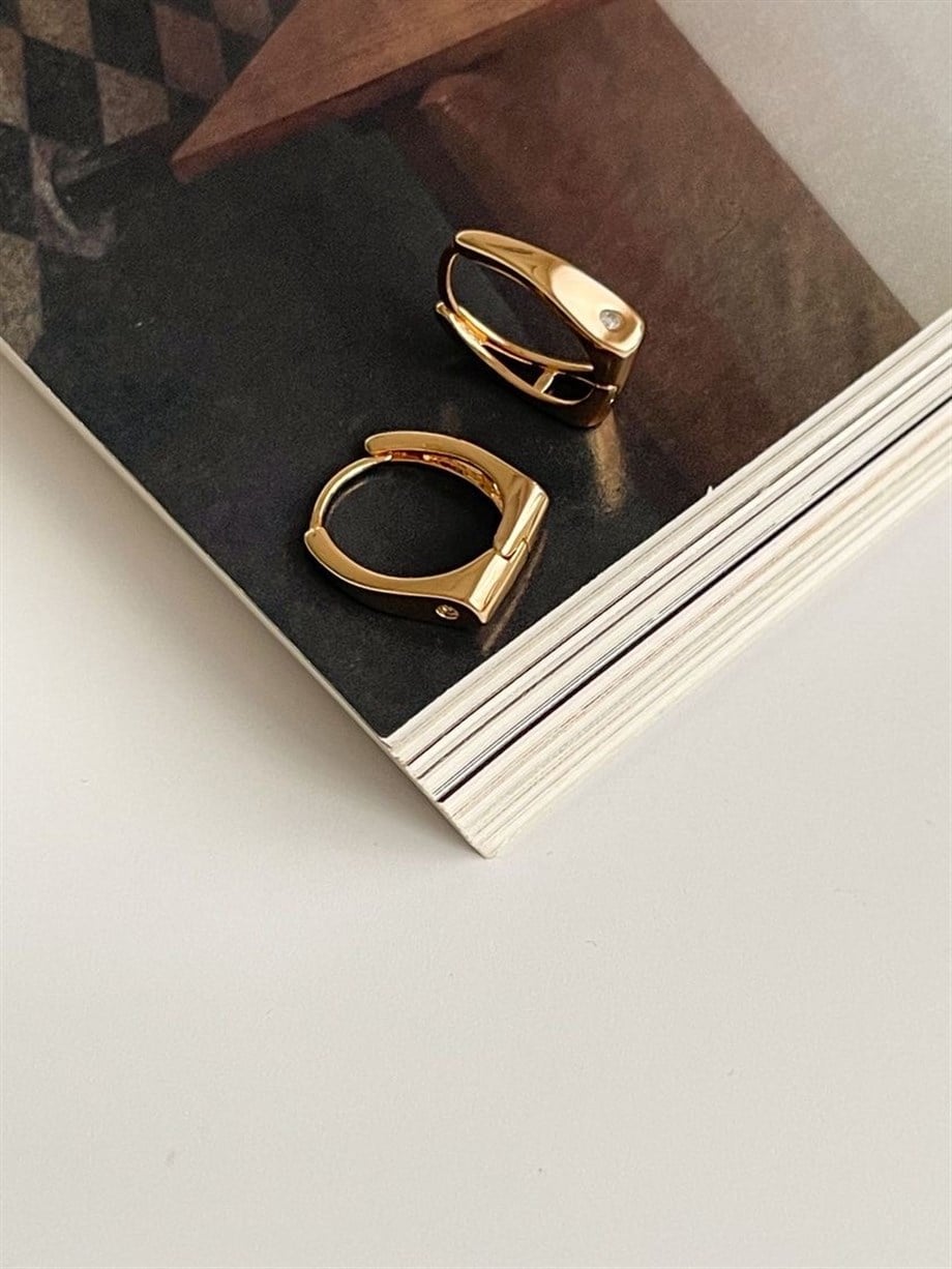 Özel Kaplama Tek Taşlı Halka Küpe (1.5 Cm)
