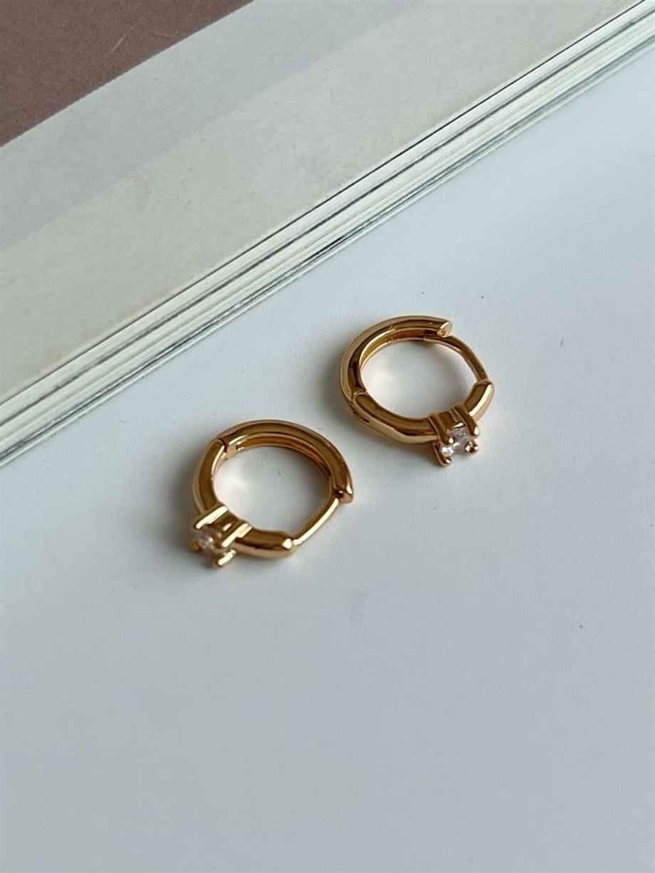 Özel Kaplama Tek Taşlı Mini Halka Küpe (1 Cm)