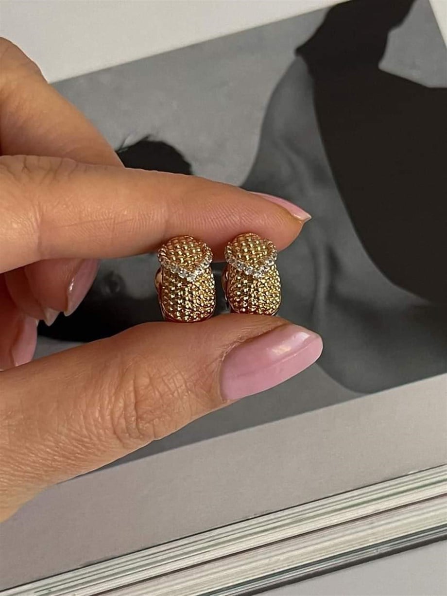 Özel Kaplama Vintage Zirkon Taşlı Küpe (1 Cm)