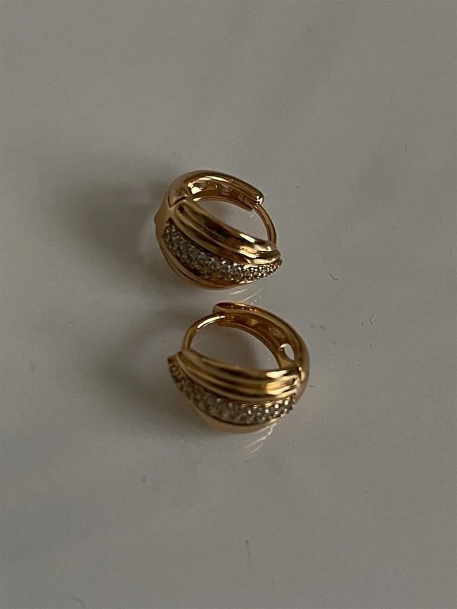 Özel Kaplama Vintage Zirkon Taşlı Küpe (1 Cm)