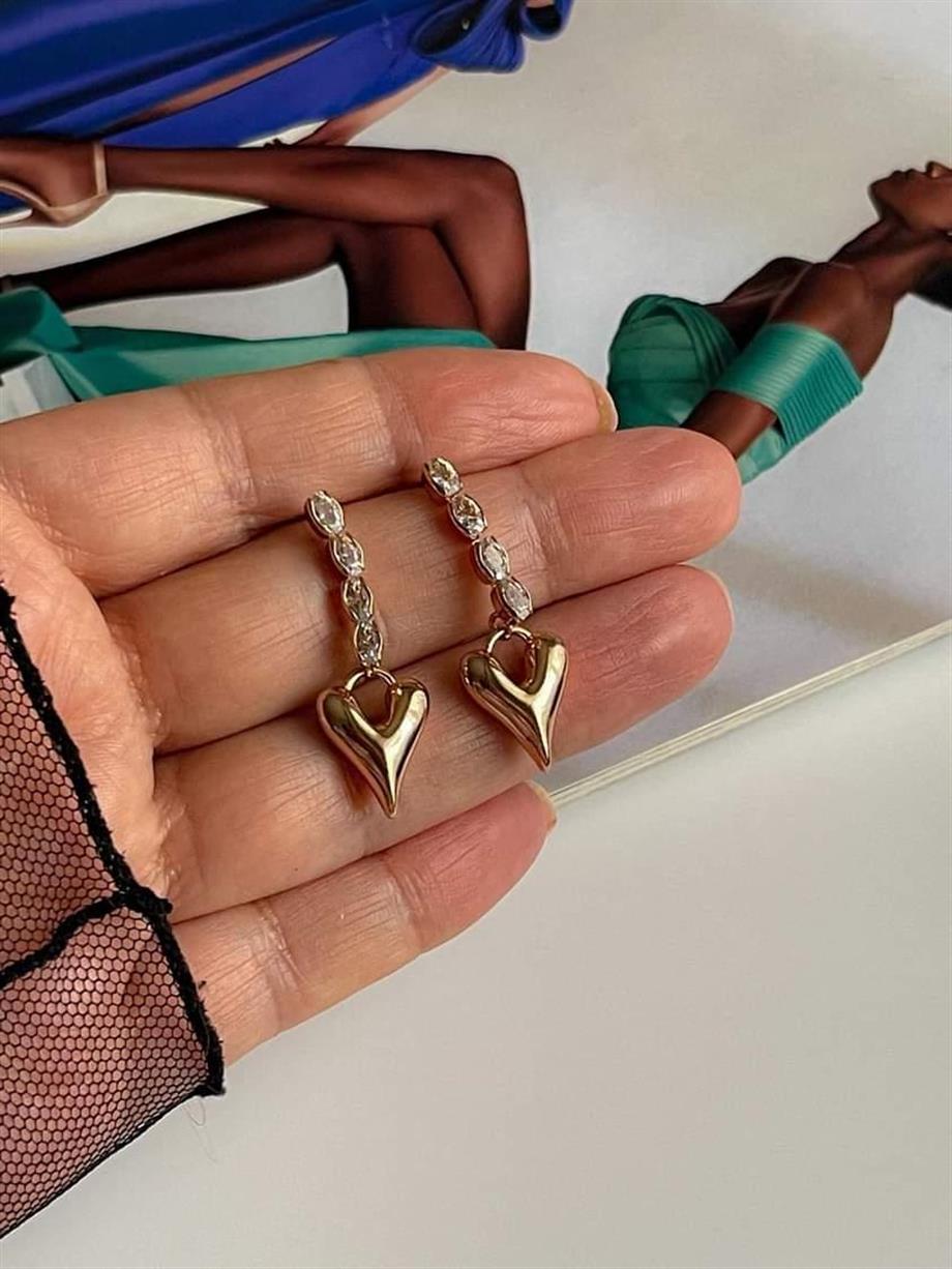 Özel Kaplama Xuping Baget Taşlı Kalpli Küpe (3.5 Cm)