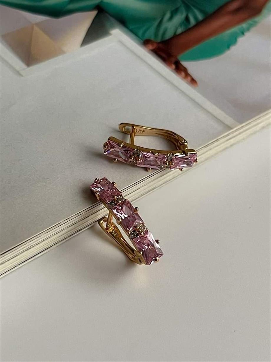 Özel Kaplama Xuping Pembe Baget Taşlı Küpe (2 Cm)