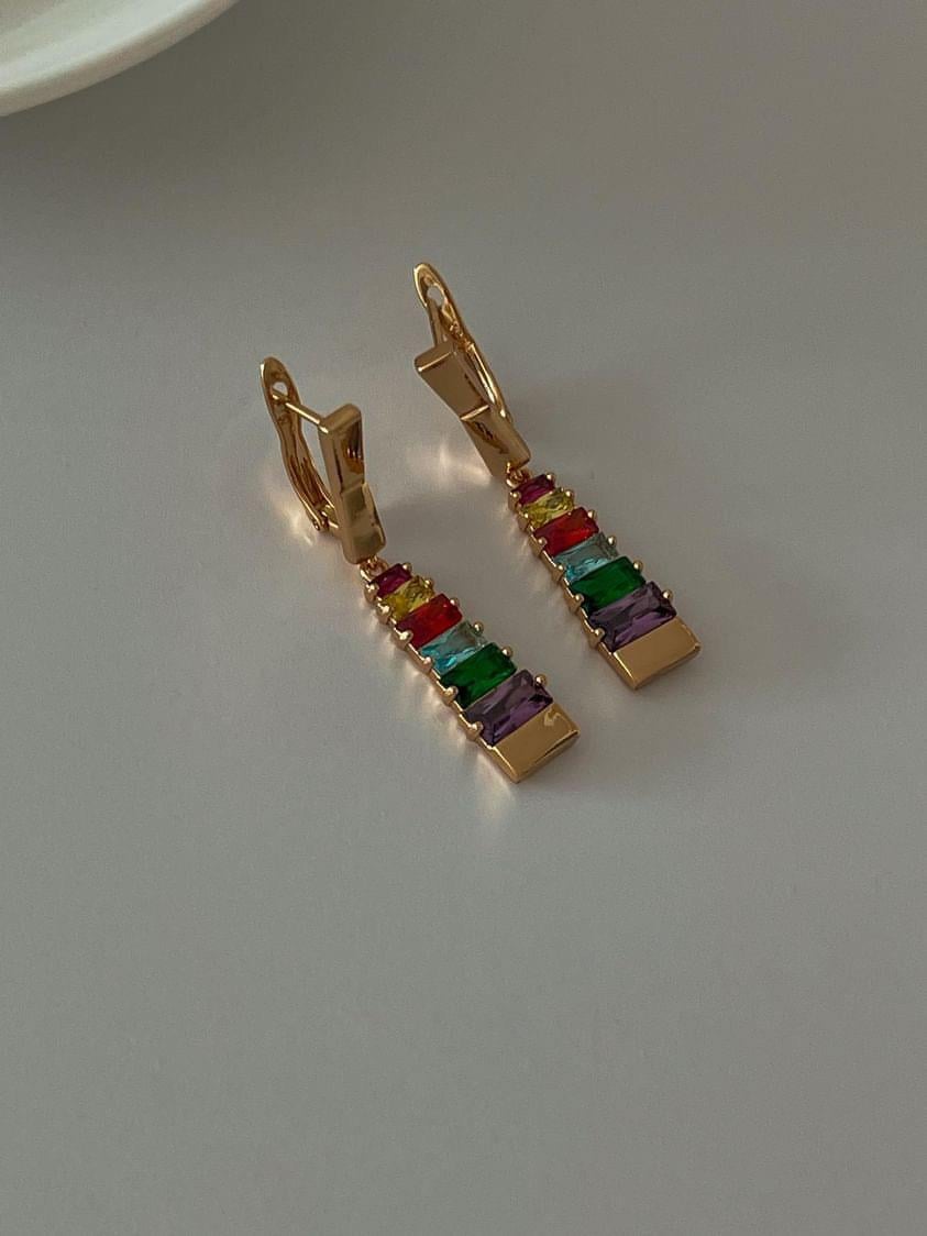 Özel Kaplama Xuping Renkli Taşlı Küpe (4 Cm)