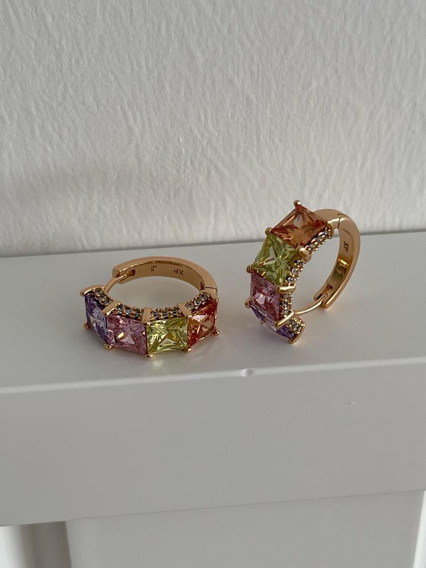 Özel Kaplama Xuping Renkli Taşlı Luna Küpe (1.5 Cm)