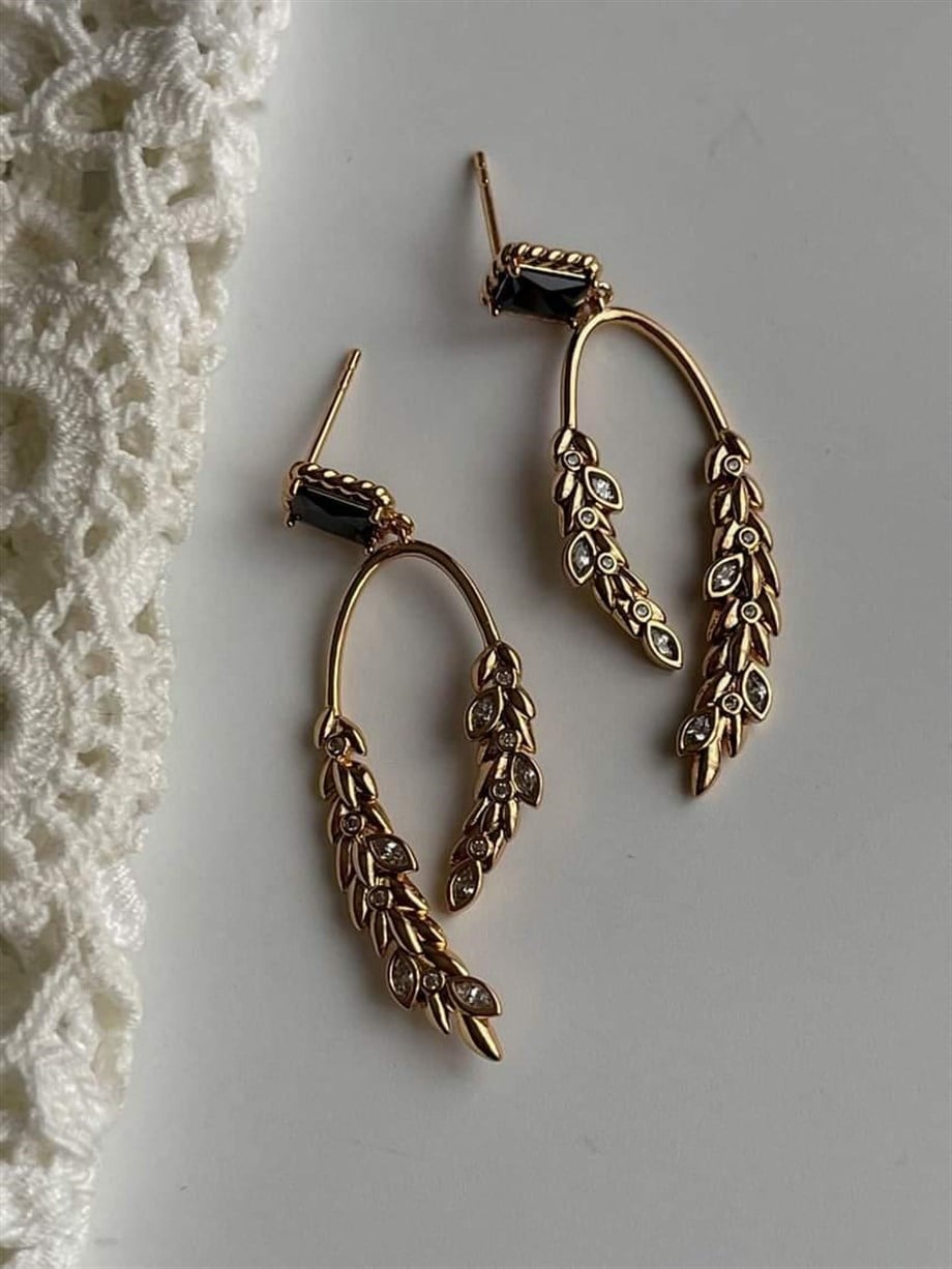 Özel Kaplama Xuping Siyah Taşlı Küpe (4.5 Cm)