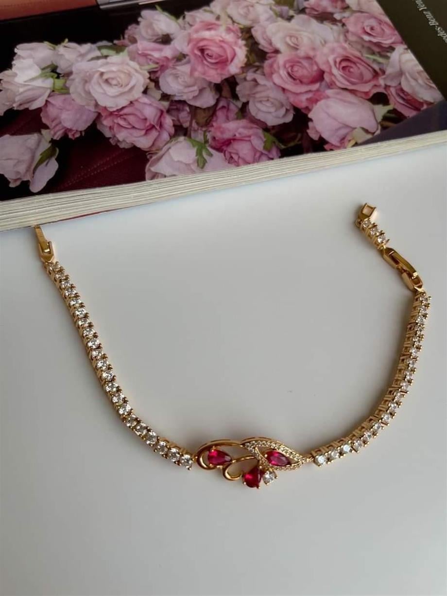 Özel Kaplama Xuping Tsarım Fuşya Taşlı Bileklik (22 Cm)