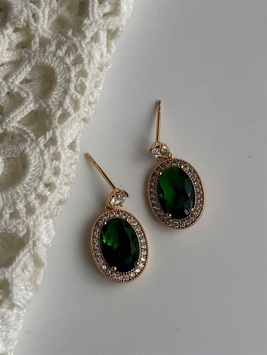 Özel Kaplama Xuping Yeşil Taşlı Küpe (2 Cm)