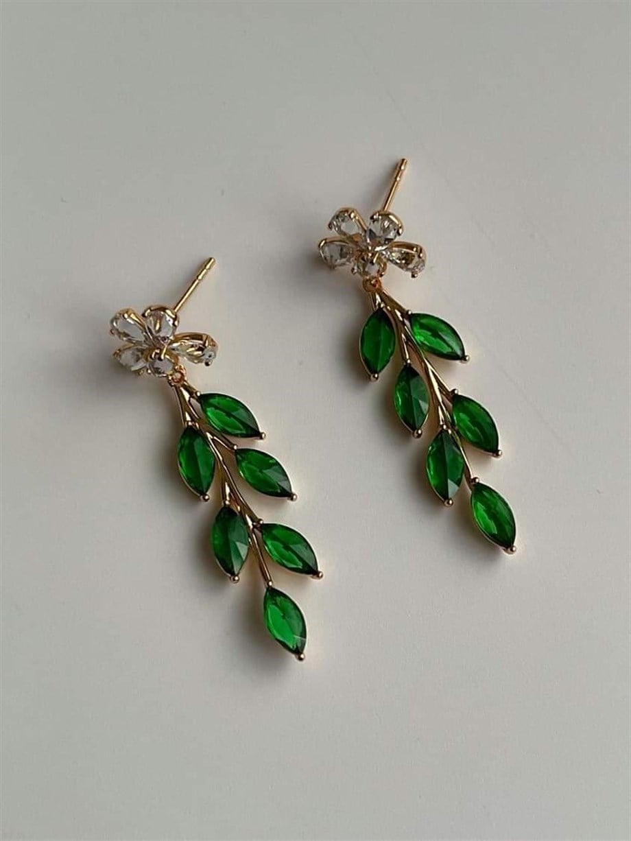 Özel Kaplama Xuping Yeşil Taşlı Küpe (4 Cm)