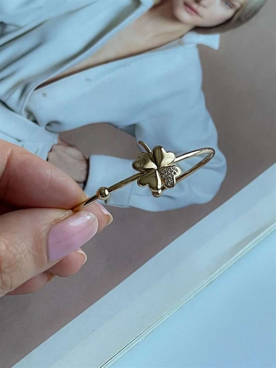 Özel Kaplama Yonca Minimal Kelepçe Bileklik 