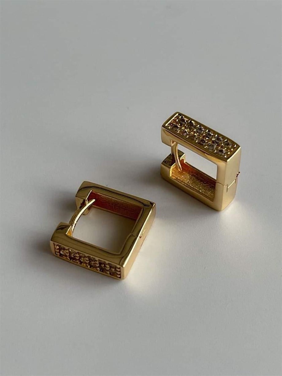 Özel Kaplama Zirkon Taşlı Kare Küpe (1.40 Cm)