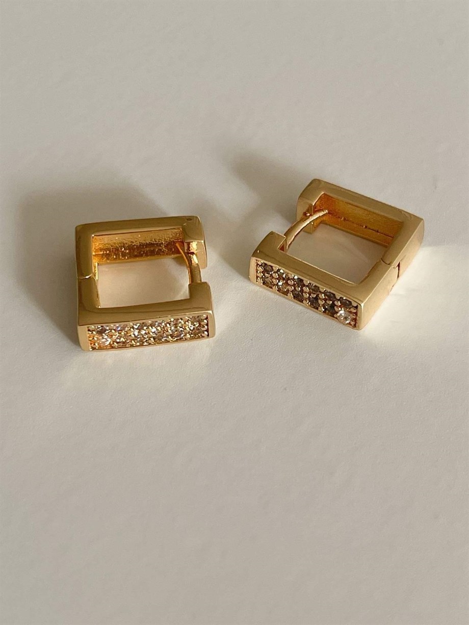 Özel Kaplama Zirkon Taşlı Kare Küpe (1.50 Cm)