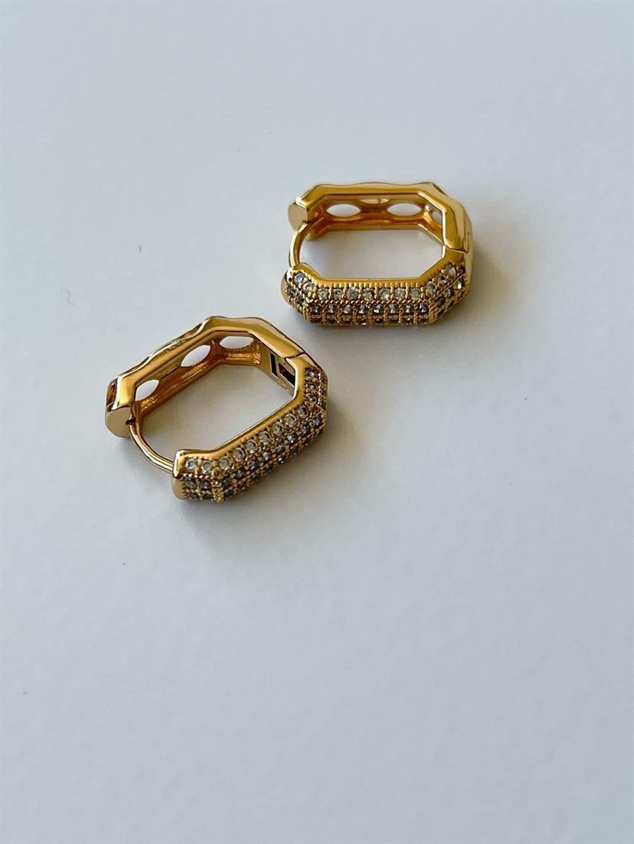 Özel Kaplama Zirkon Taşlı Kare Küpe (1.5 Cm)