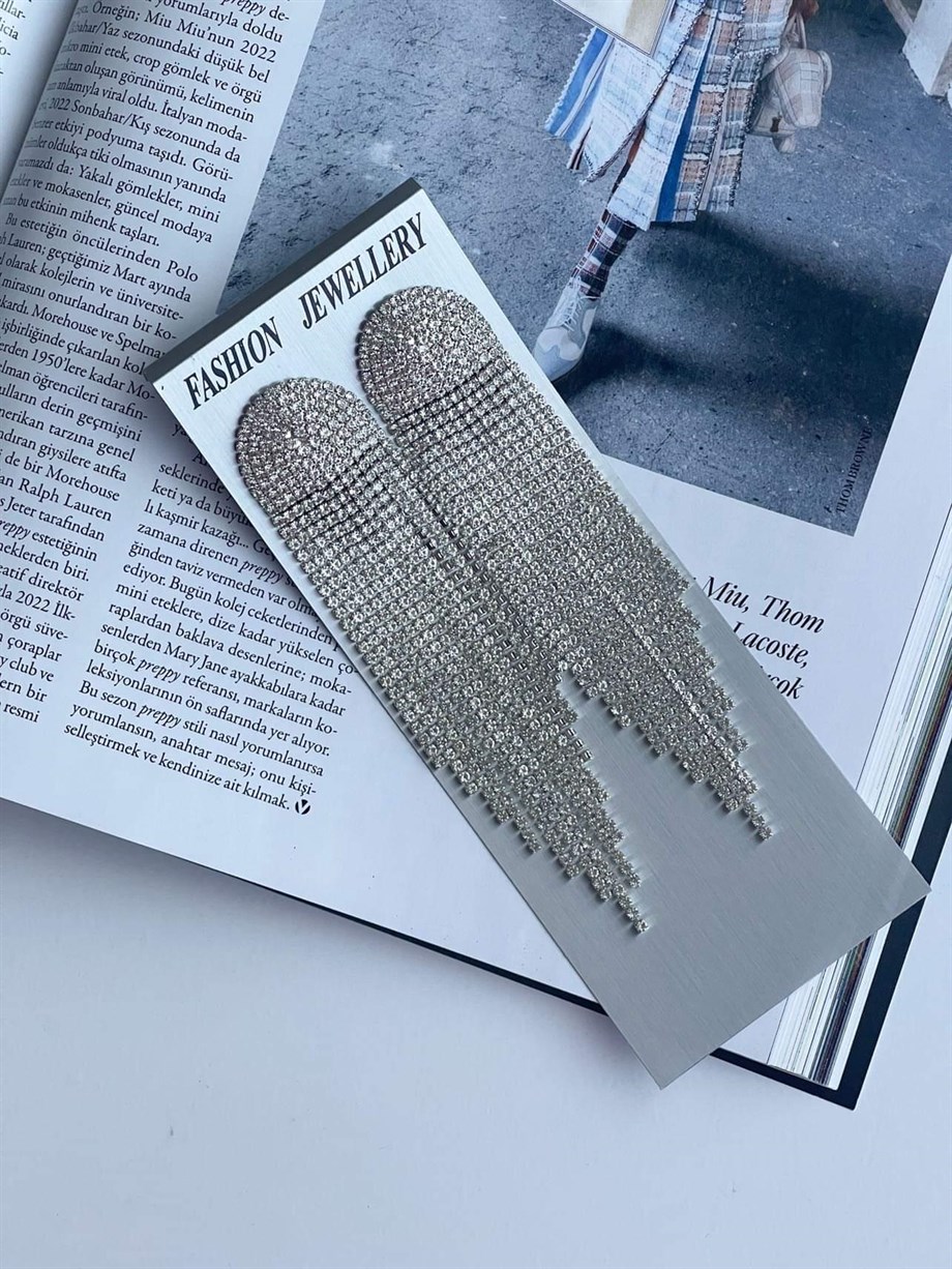 Özel Kaplama Zirkon Taşlı Premium Uzun Küpe (12 Cm)