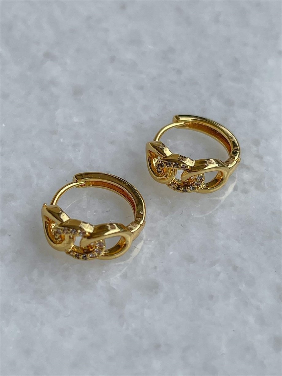 Özel Kaplama Zirkon Taşlı Zincir Model Halka Küpe (1.5 Cm)