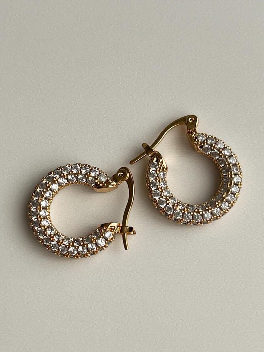 Özel Seri Gold Renk Full Zirkon Taşlı Vip Küpe (2 Cm)