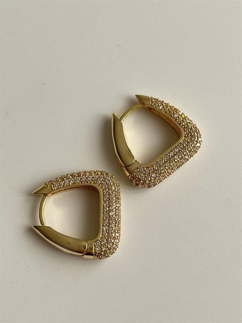 Özel Seri Gold Zirkon Taşlı Küpe (2 Cm)
