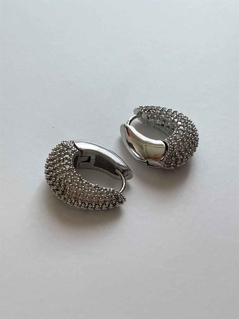 Özel Seri Gümüş Renk Vip Zirkon Taşlı Shine Küpe (2 Cm)