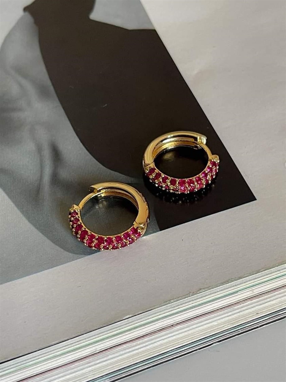 Özel Seri Vip Fuşya Taşlı Halka Küpe (2 Cm)