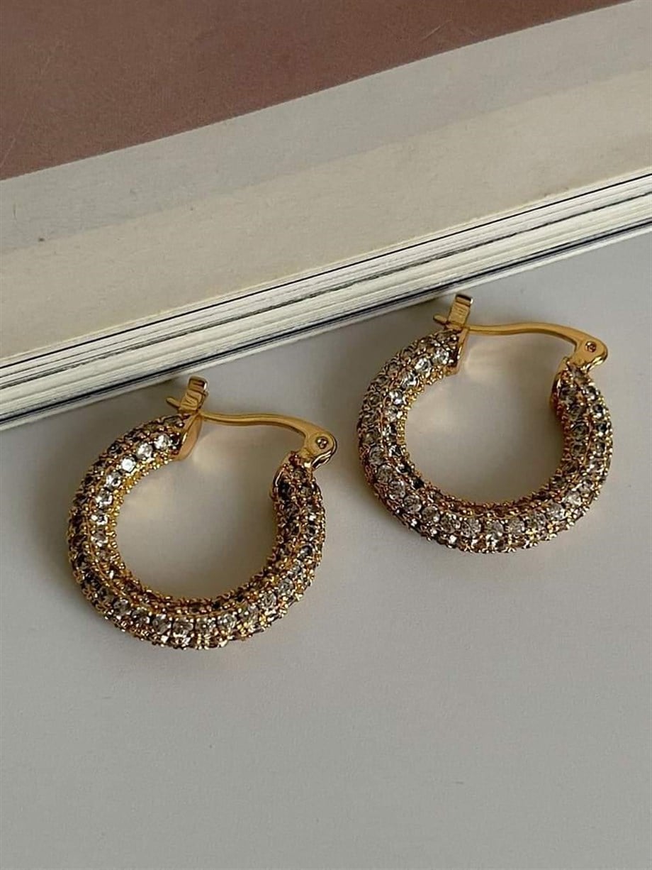 Özel Seri Vip Gold Full Zirkon Taşlı Halka Küpe (2.20 Cm)