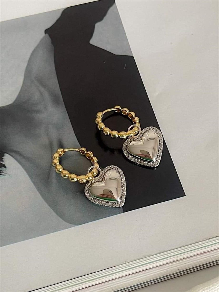 Özel Seri Vip Gold Gümüş Kalp Küpe (3.20 Cm)