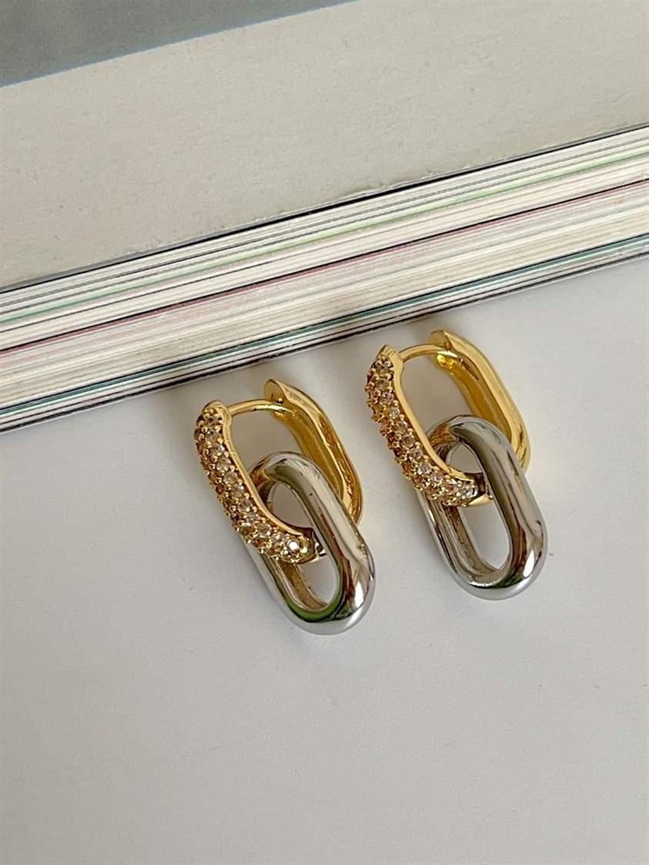 Özel Seri Vip Gold Gümüş Kombinli Küpe (2.5 Cm)