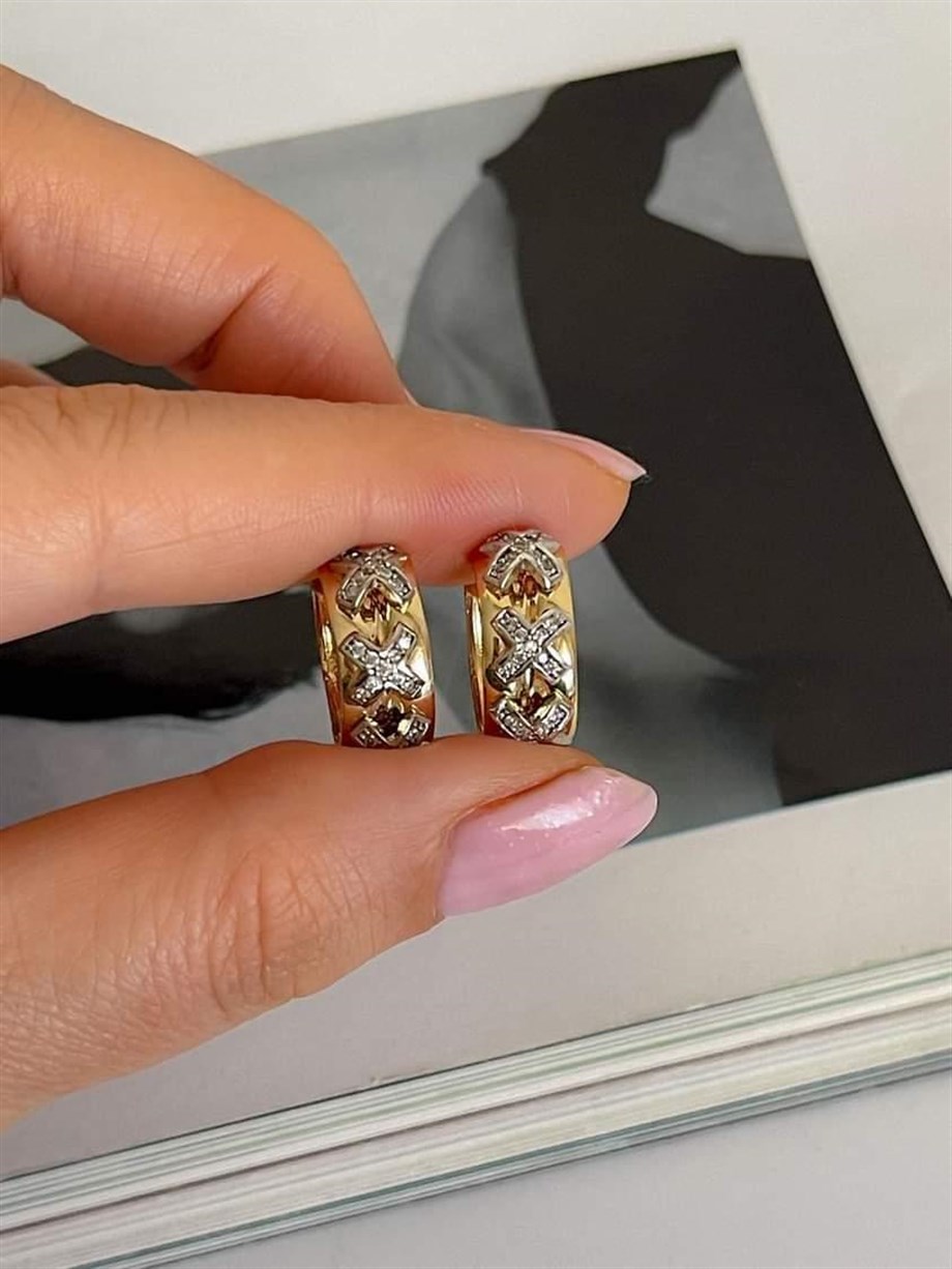 Özel Seri Vip Gold Renk Zirkon Taşlı Halka Küpe (1.60 Cm )