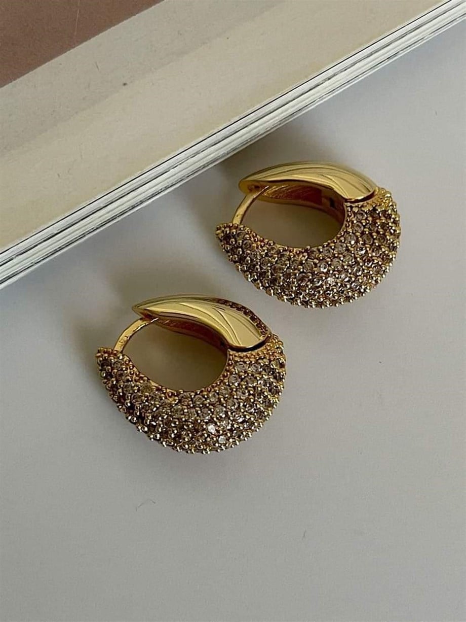 Özel Seri Vip Gold Renk Zirkon Taşlı Küpe (2 Cm)