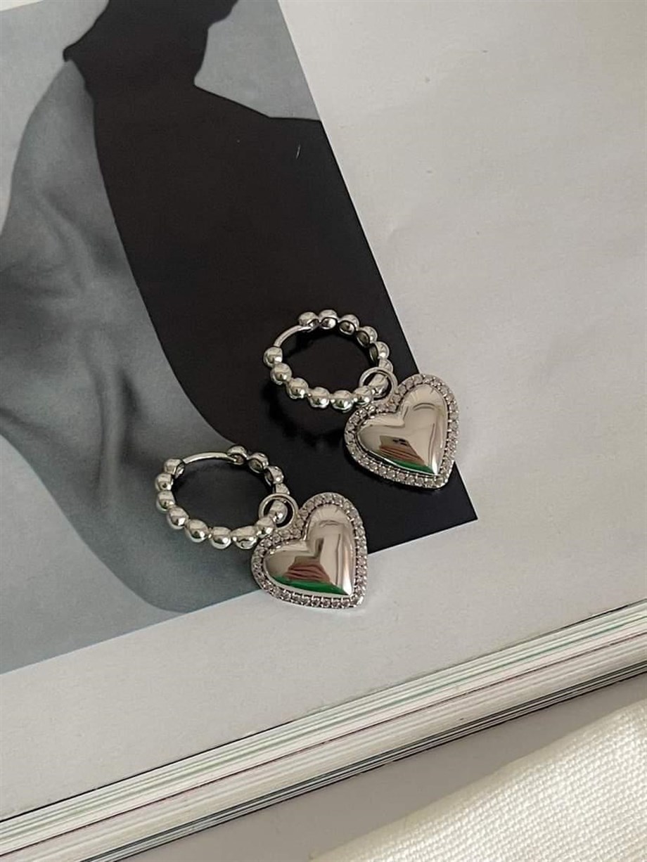 Özel Seri Vip Gümüş Kalp Küpe (3.20 Cm)