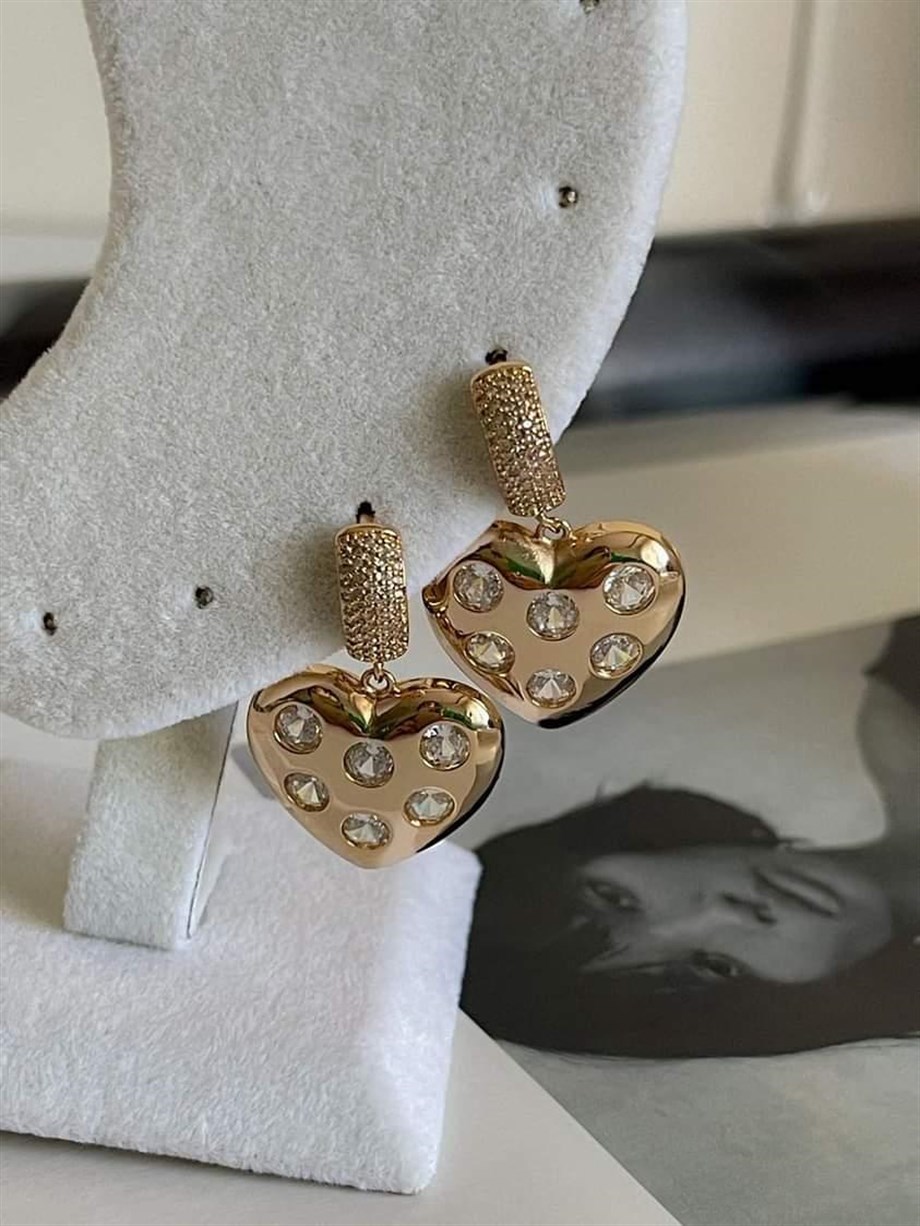Özel Seri Vip Taşlı Kalp Küpe (3 Cm)