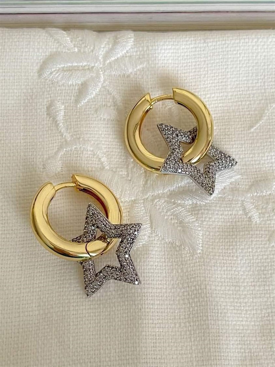 Özel Seri Vip Zirkon Taşlı Yıldız Küpe (4 Cm)