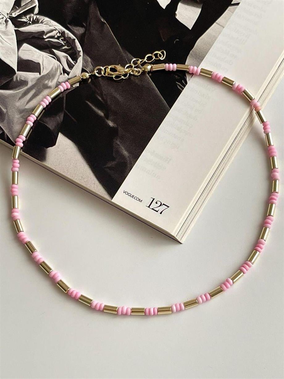 Pembe Gold Uzun Boncuklu Summer Kolye (41 Cm)
