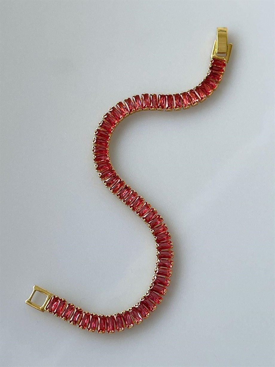 Şeker Pembesi Baget Taşlı Lena Bileklik (19 Cm)