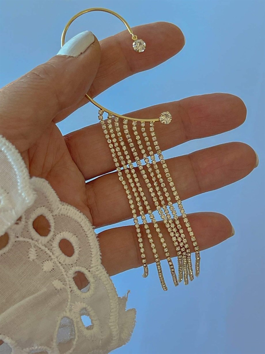 Taş Zincirli Tek Küpe (13 Cm)