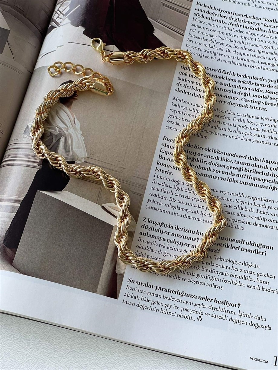 Ultra Kalın Burgu Halat Zincir Kolye (49 Cm)