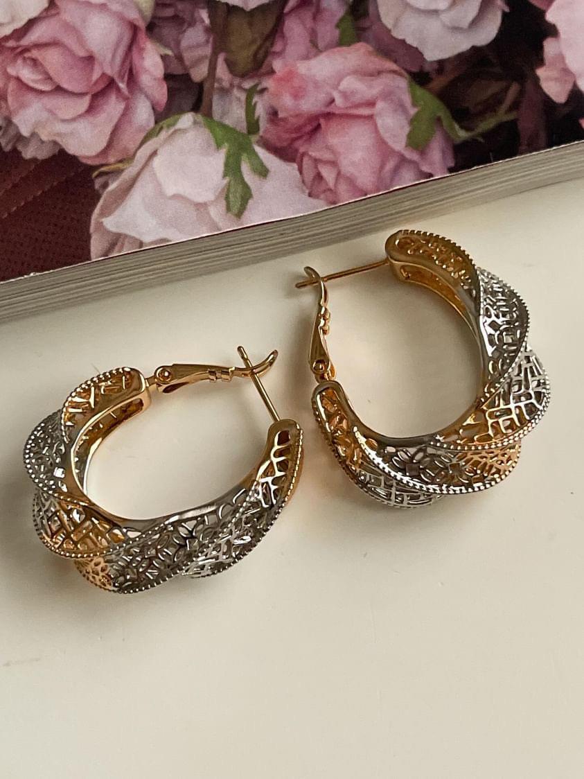 Xuping Gold Gümüş Kombinli Dantel Küpe (3 Cm)