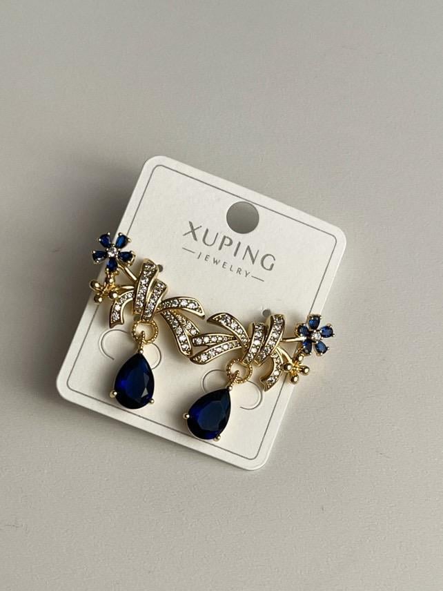 Xuping Gold Lacivert Taşlı Vintage Küpe (3 Cm)