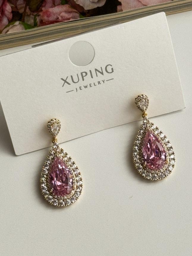 Xuping Gold Pembe Zirkon Taşlı Prenses Küpe (3 Cm)