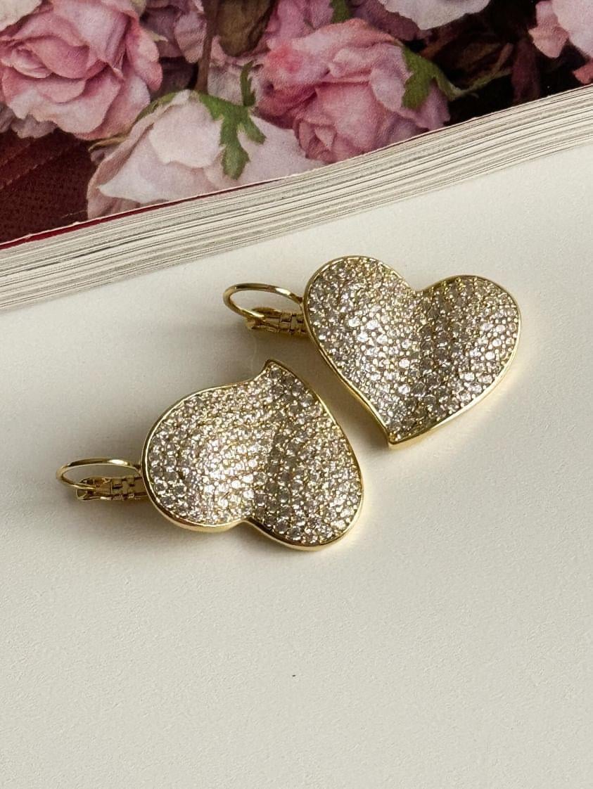 Xuping Gold Zirkon Taşlı Kalp Küpe (3 Cm)