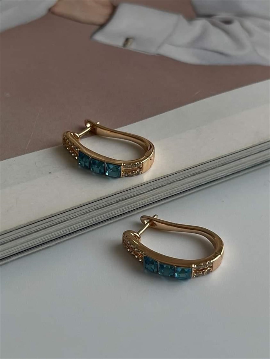 Xuping Özel Kaplama Turkuaz Mavi Taşlı Küpe (2 Cm)