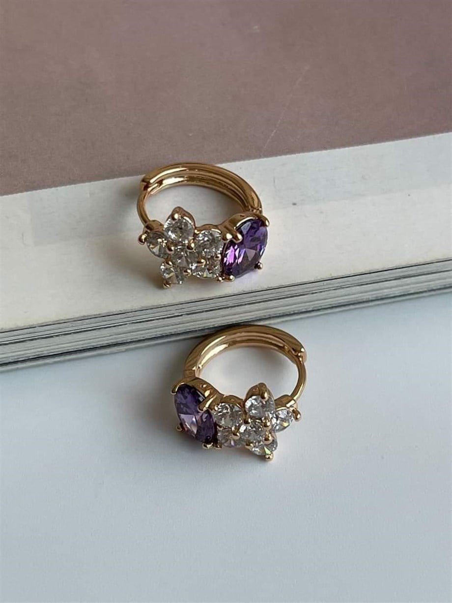 Xuping Özel Kpalama Mor Taşlı Küpe (1.5 Cm)