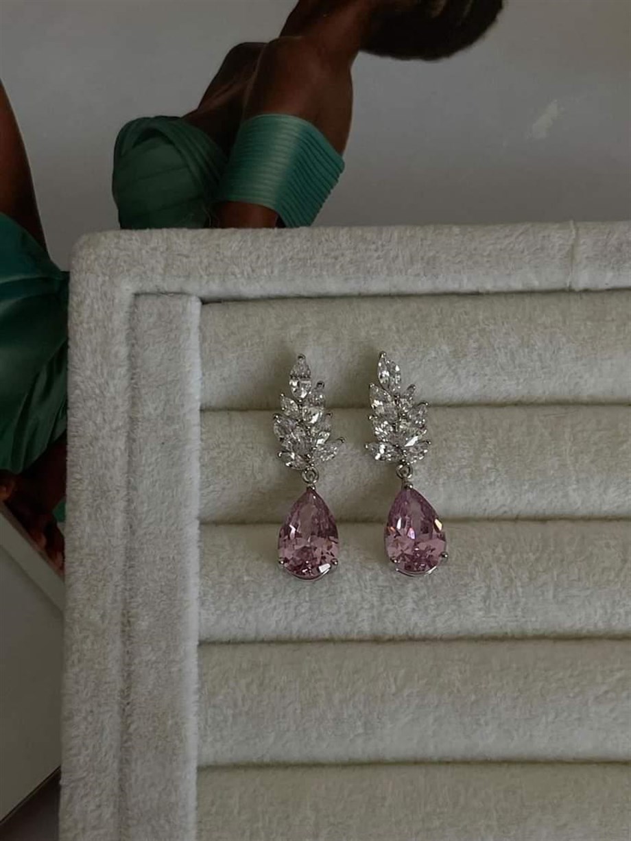 Xuping Pembe Taşlı Pırlanta Montür Küpe (3 Cm)