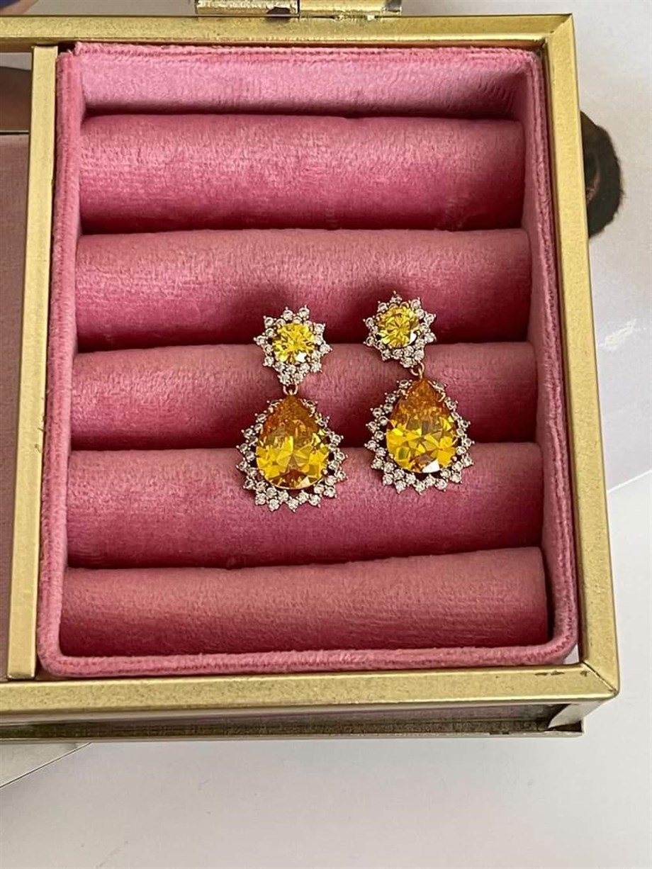 Xuping Sarı Safir Pırlanta Montür Küpe 