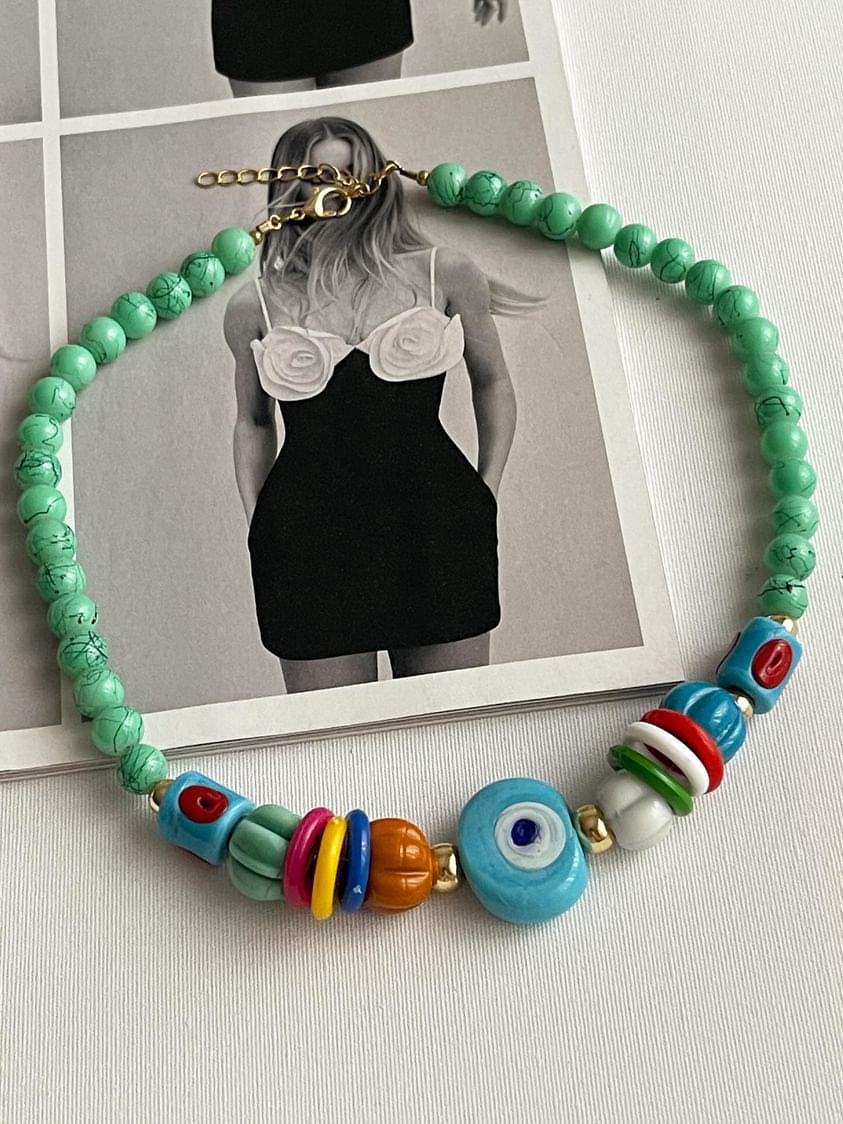 Yeşil Cam Nazar Boncuklu Summer Kolye (43 Cm)