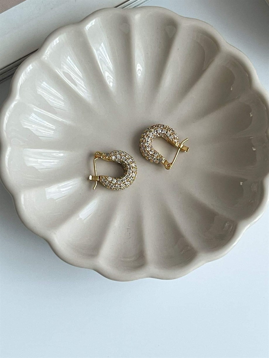 Zirkon Taşlı Gold Vip Küçük Boy Halka Küpe 
