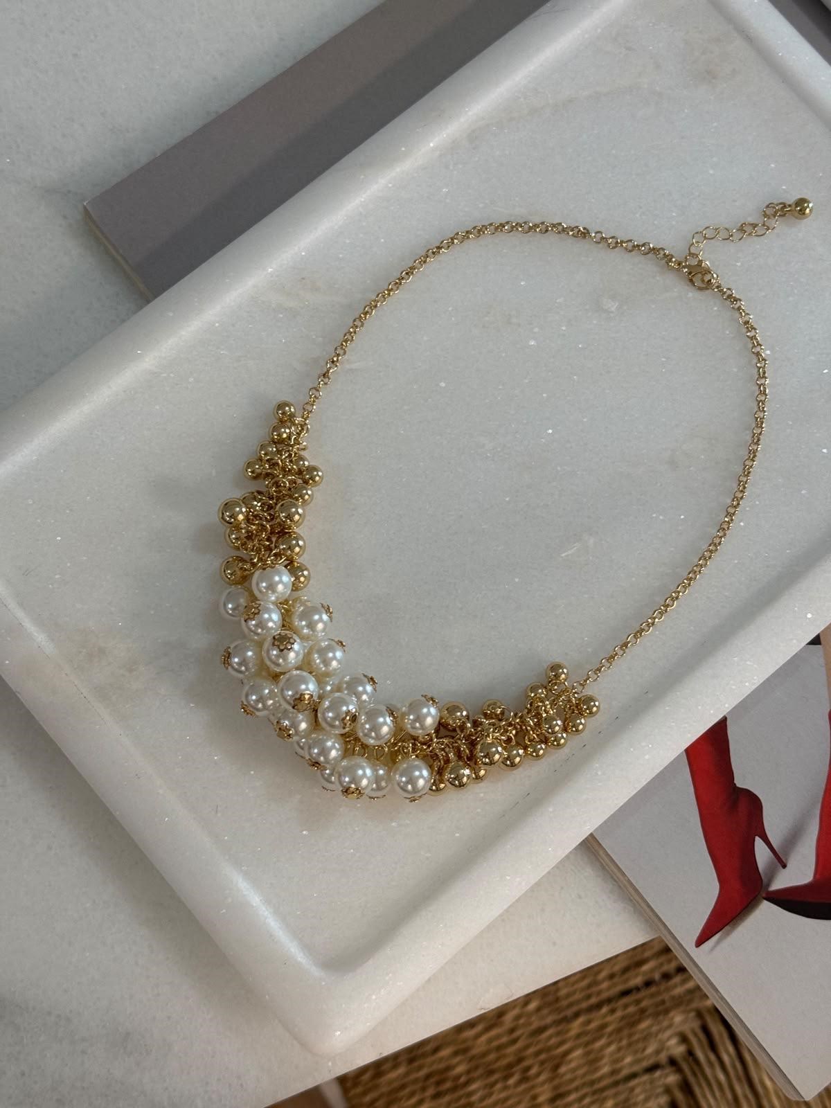 Zr Model Gold Renk İncili Topçuklu Kolye (50 Cm)
