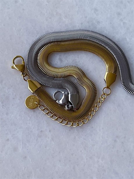 Çelik Gold Snake Bileklik (22 Cm)