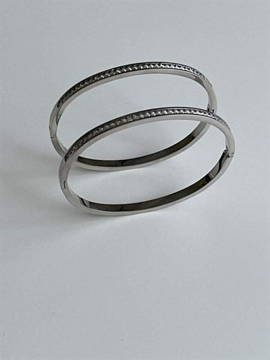 Çelik Gümüş Renk Taşlı Kelepçe Bileklik (6 Cm)