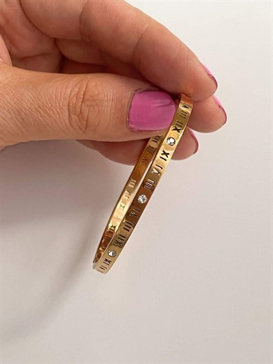 Çelik İnce Taşlı Marka Model Kelepçe Bileklik (6.5 Cm)