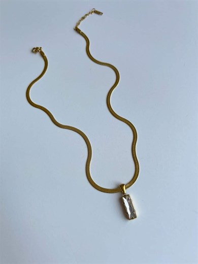 Çelik İtalyan Zincir Baget Taşlı Kolye (45 Cm)